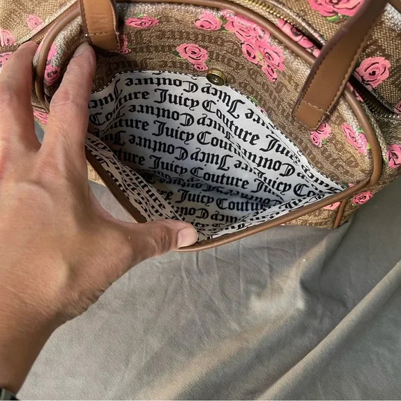 Vintage Y2K Juicy Couture Rose Print Petal Status If The Crown Fits Bowler Bag - Picture 9 of 10
